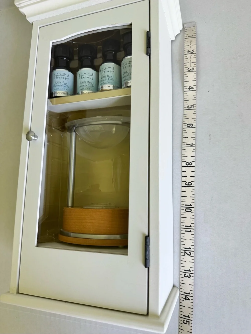 Aroma Therapy Diffuser 4 Pure Essential Oils ,Tea Lights in 14” wood Cabinet